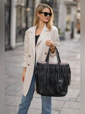 Roberto Cavalli Grained Fringe Tote Handbag